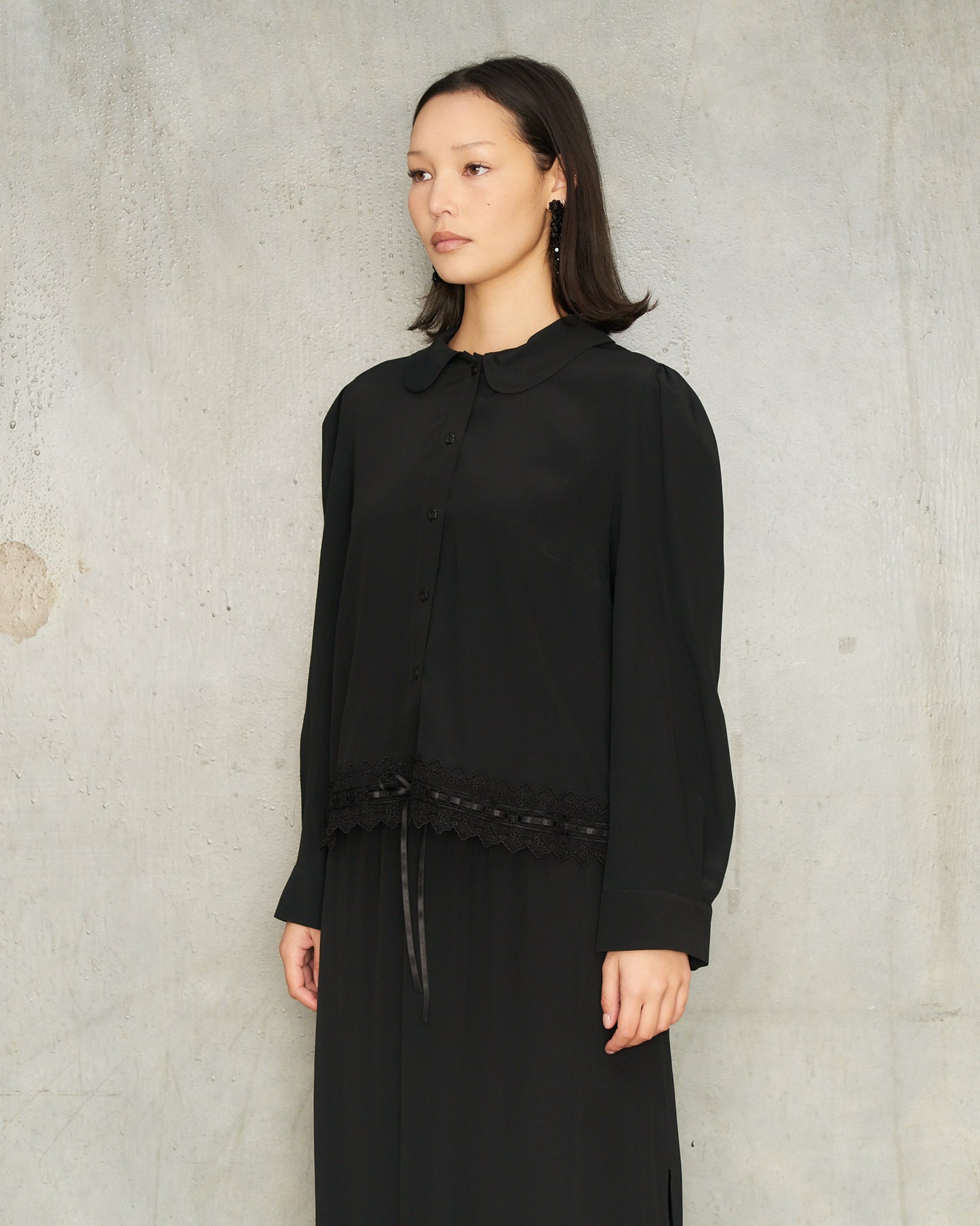 Black Cropped Ribbon Trim Shirt