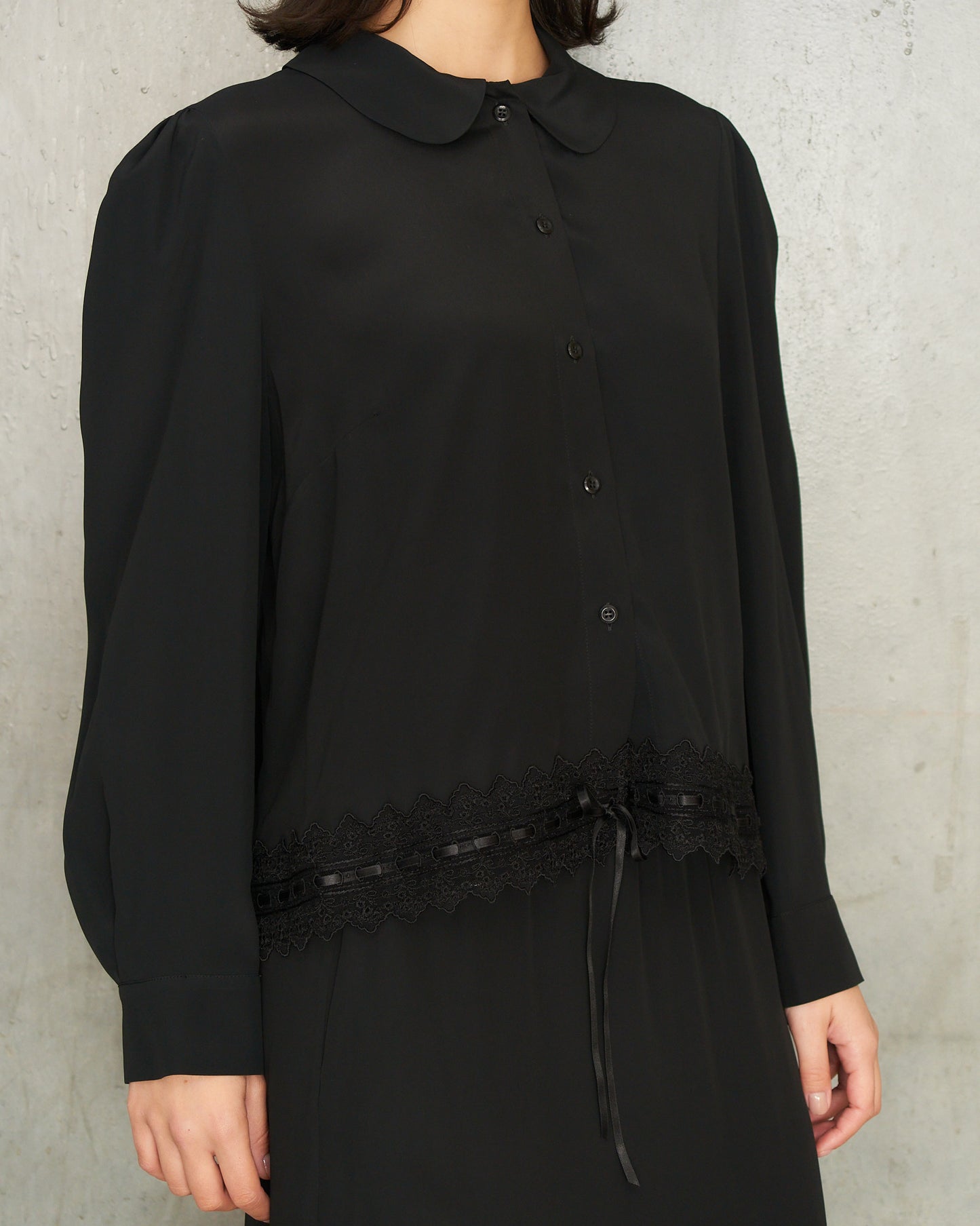 Black Cropped Ribbon Trim Shirt