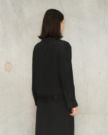 Black Cropped Ribbon Trim Shirt
