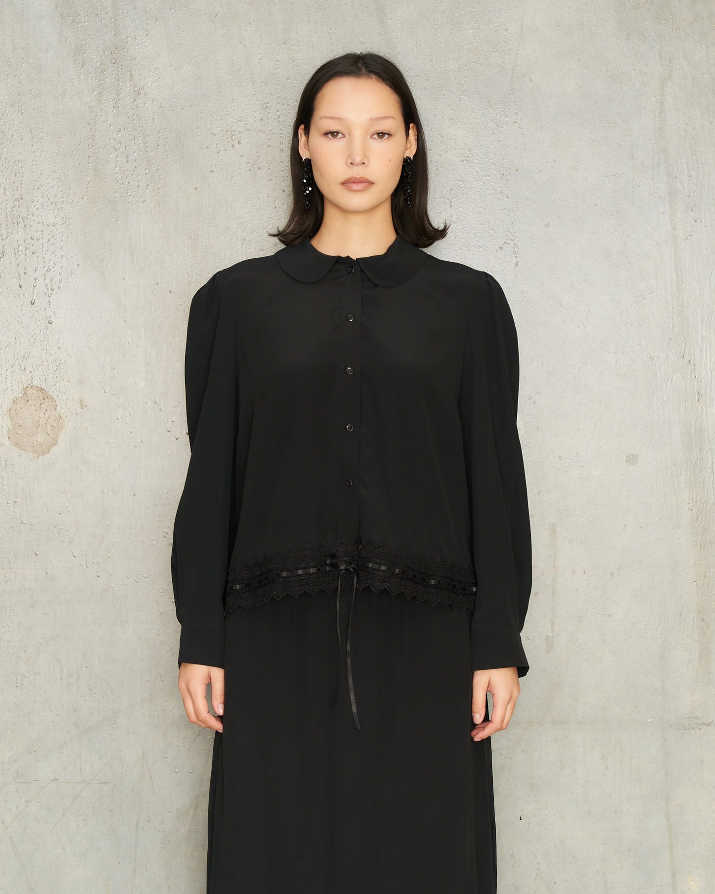 Black Cropped Ribbon Trim Shirt