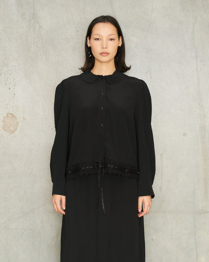 Black Cropped Ribbon Trim Shirt