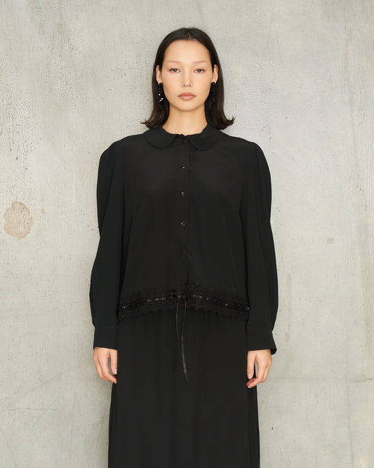 Black Cropped Ribbon Trim Shirt