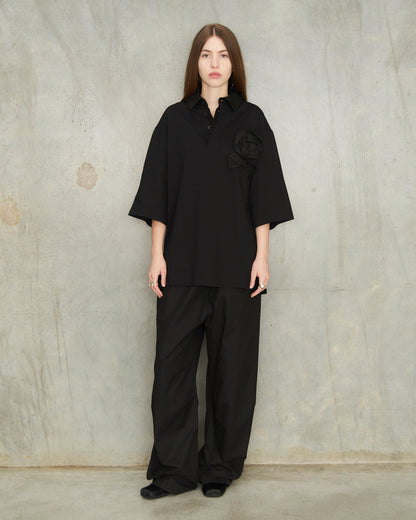 Black Daisy Knee Pleat Trousers