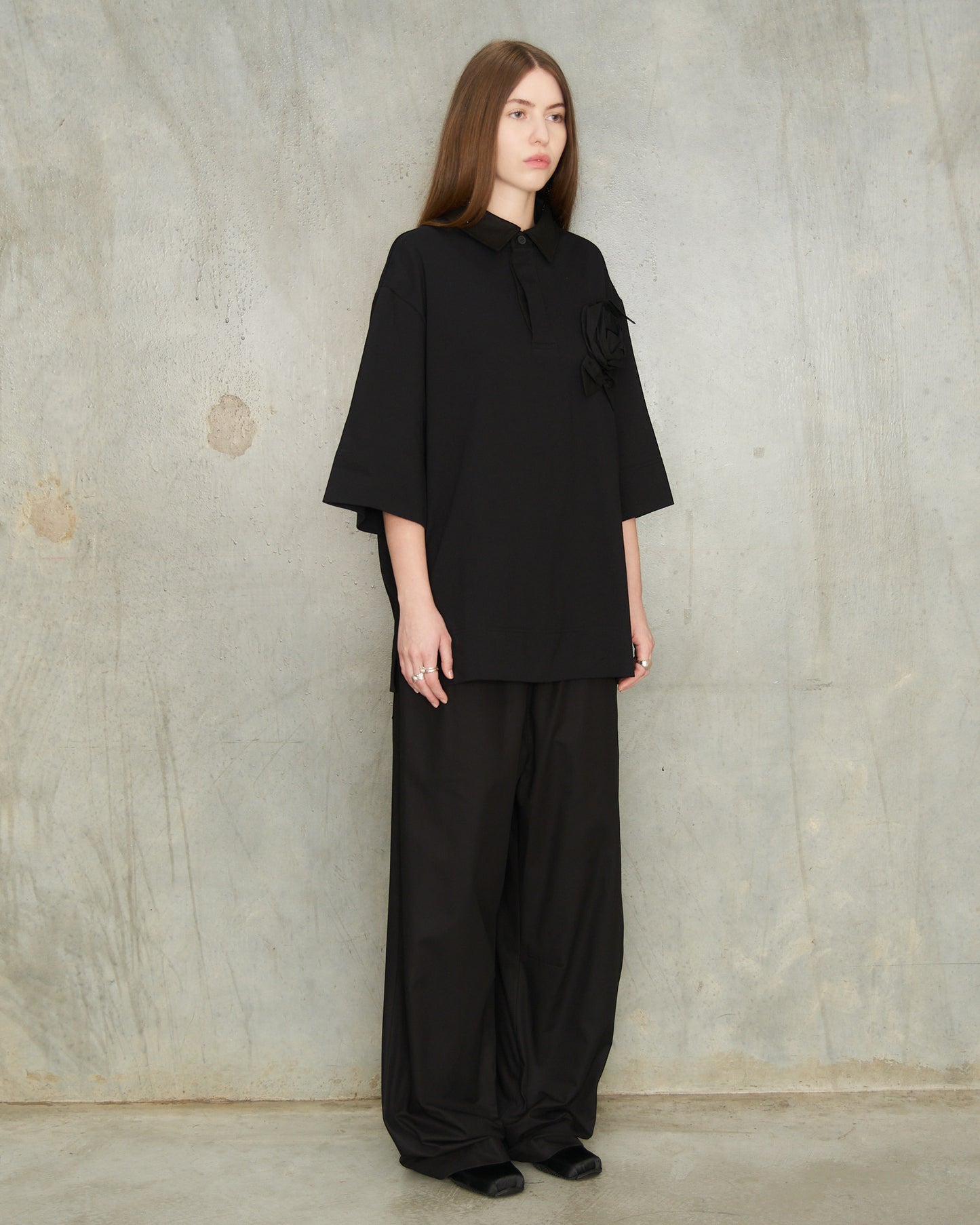 Black Daisy Knee Pleat Trousers