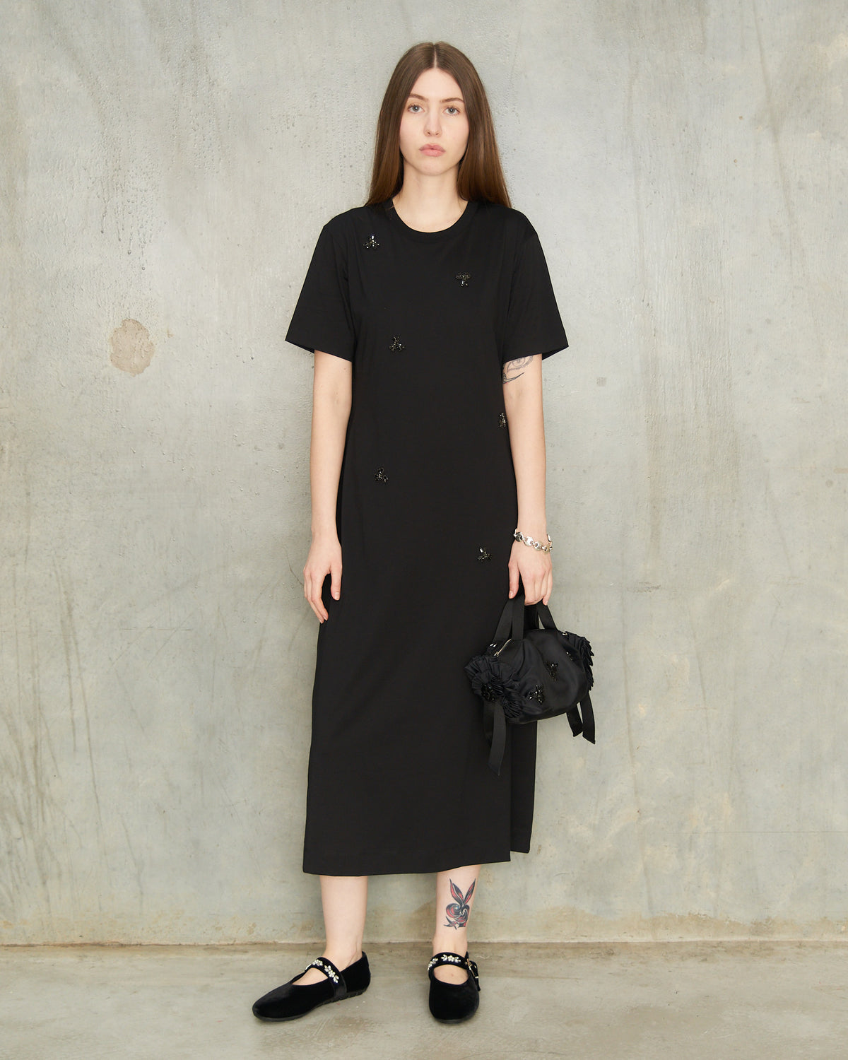 Black Embellished T-Shirt Dress