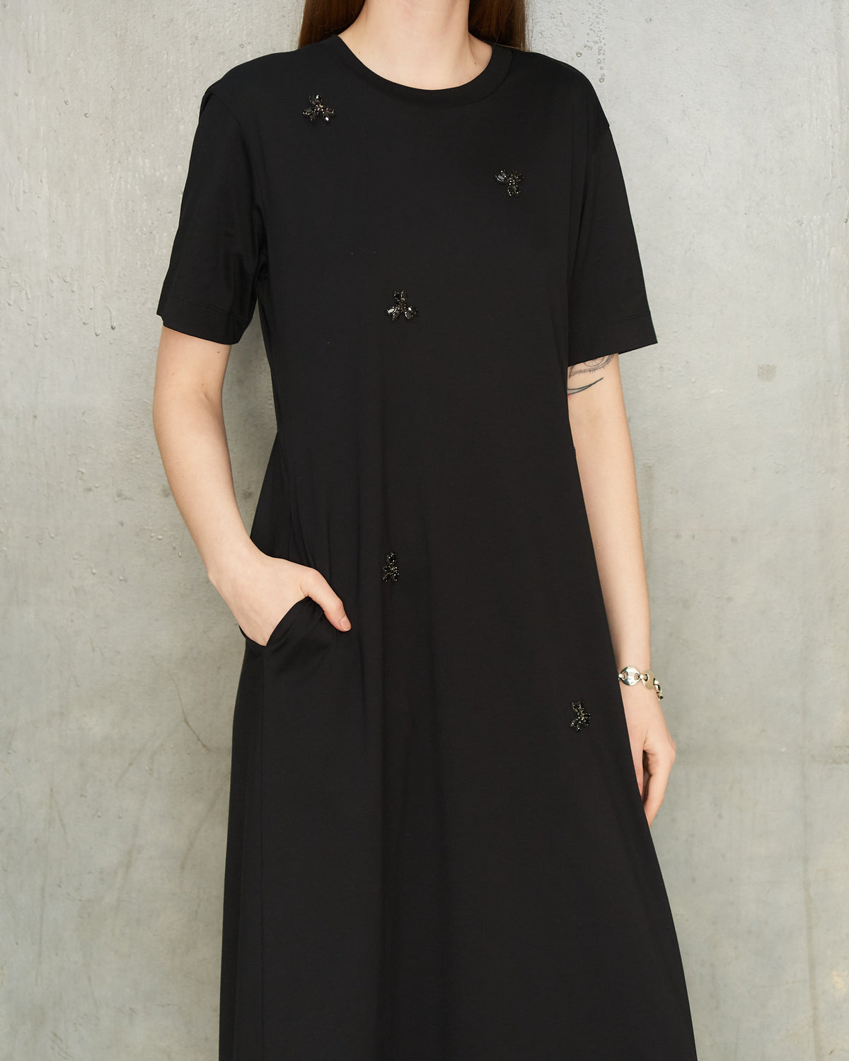 Black Embellished T-Shirt Dress