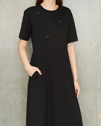 Black Embellished T-Shirt Dress