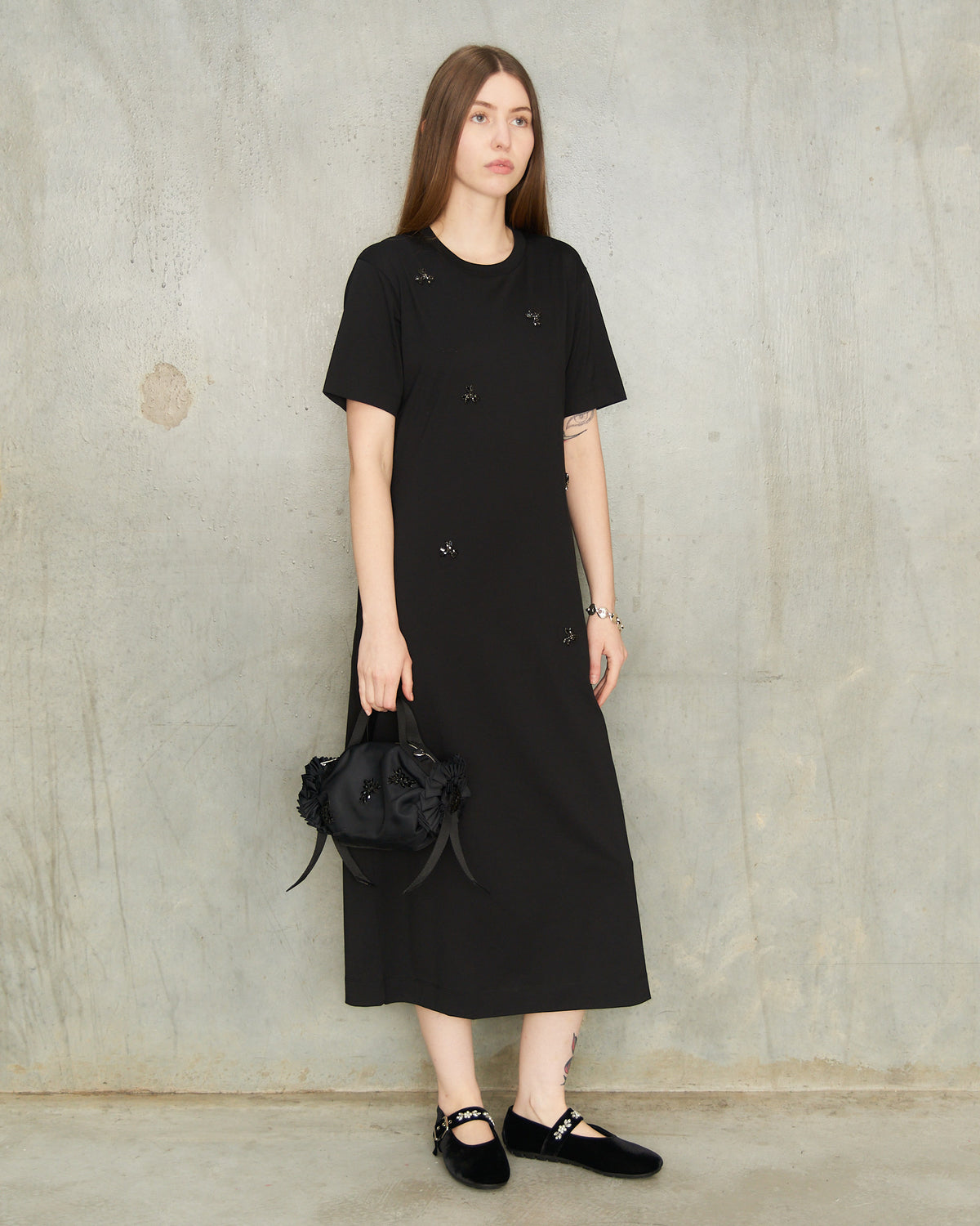 Black Embellished T-Shirt Dress