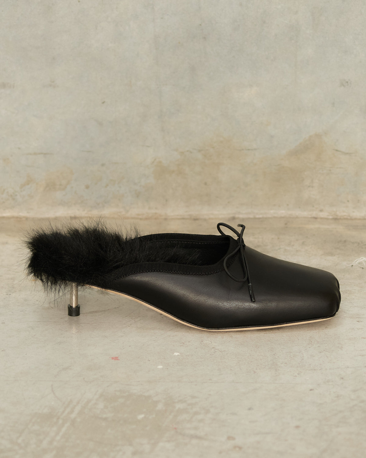 Black Fur Pointe Kitten Heel