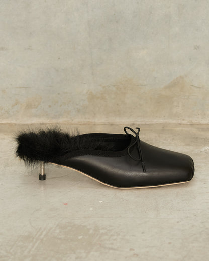 Black Fur Pointe Kitten Heel