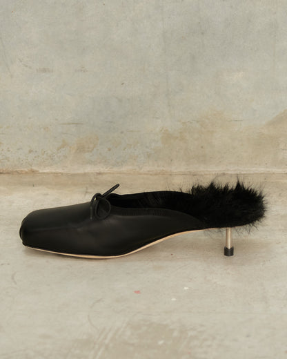 Black Fur Pointe Kitten Heel