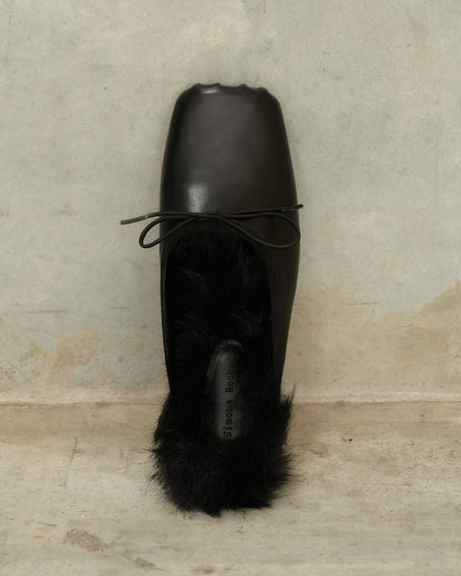 Black Fur Pointe Kitten Heel