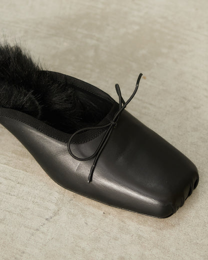 Black Fur Pointe Kitten Heel