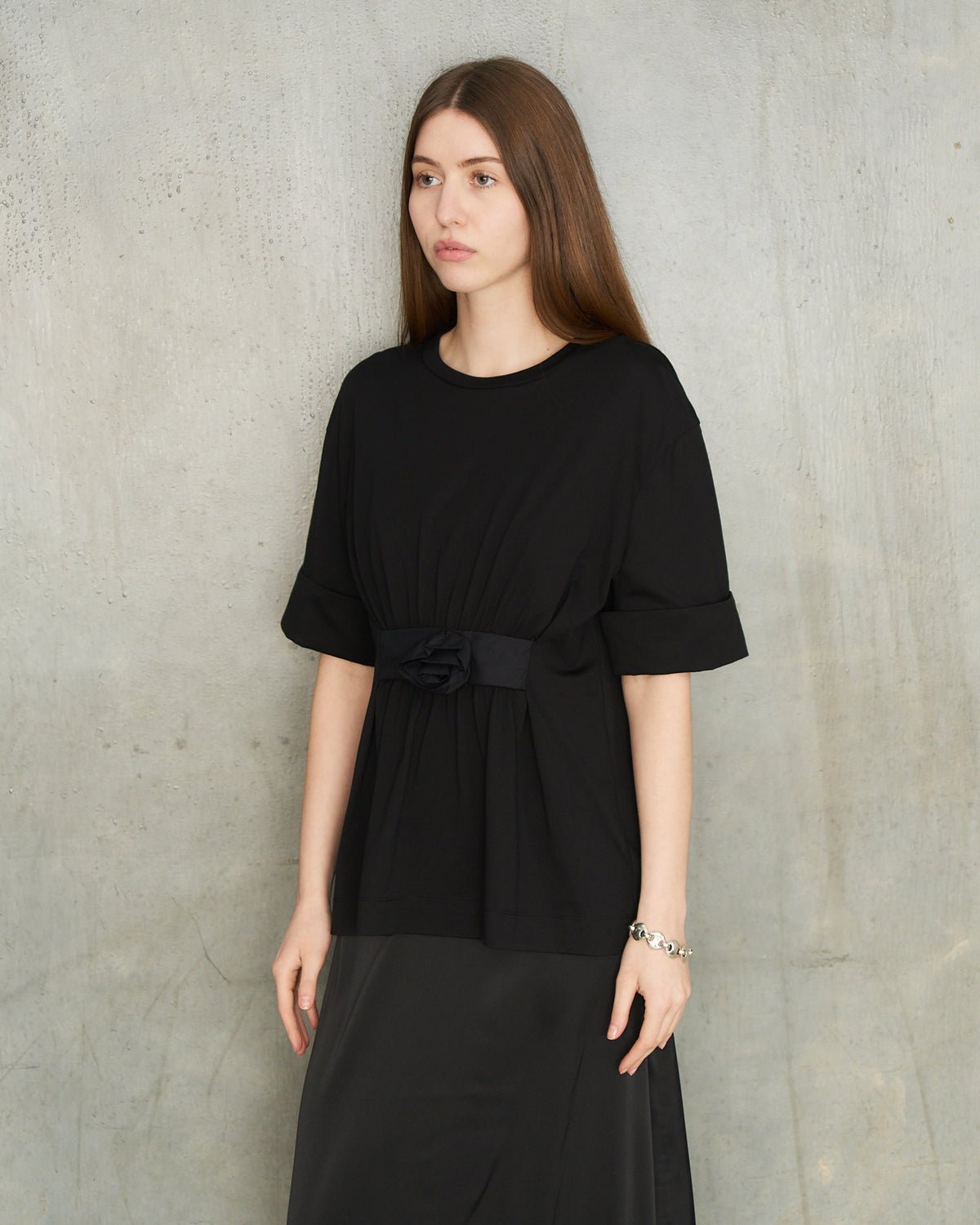 Black Gathered Rose Boy T-Shirt