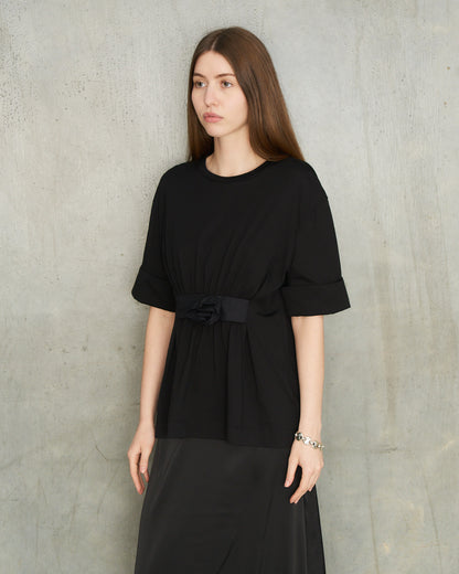 Black Gathered Rose Boy T-Shirt