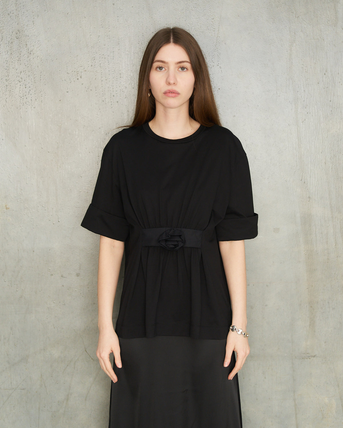Black Gathered Rose Boy T-Shirt
