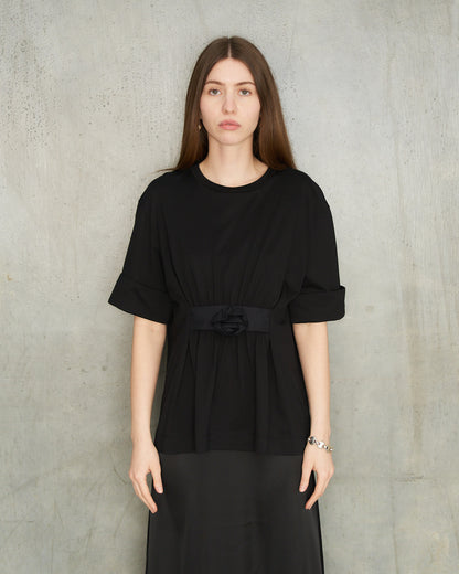 Black Gathered Rose Boy T-Shirt