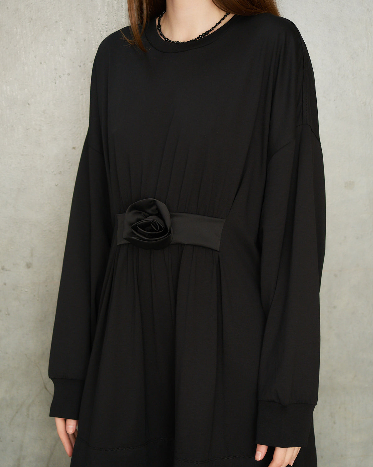 Black Gathered Rose Dress