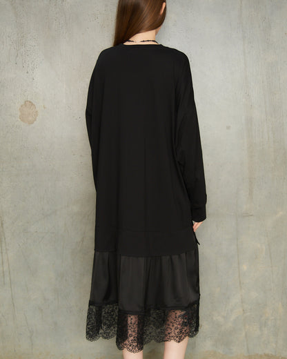 Black Gathered Rose Dress