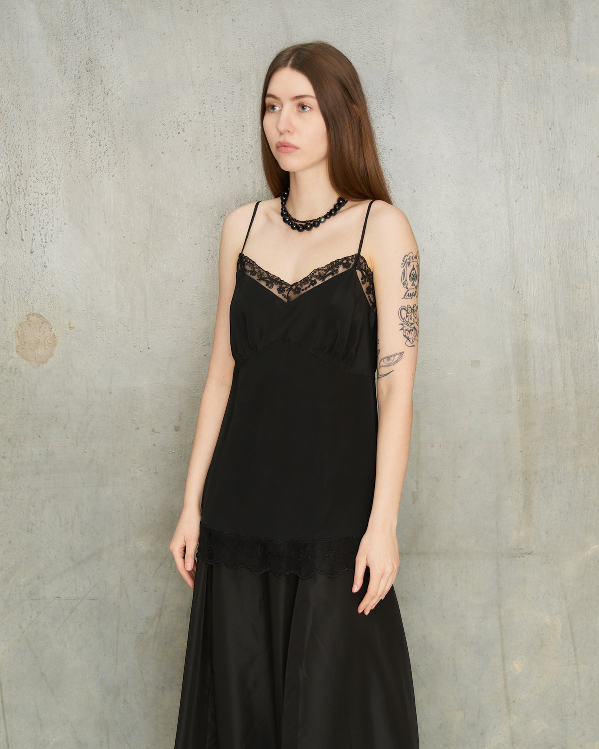 Black Lace Trim Negligee Top