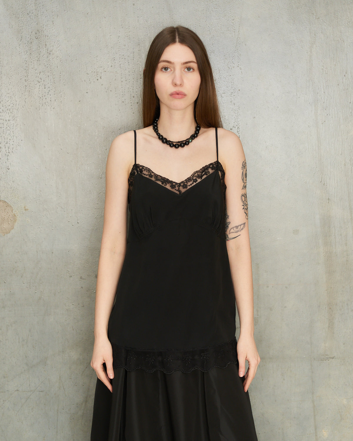Black Lace Trim Negligee Top