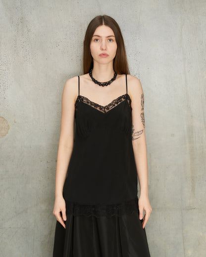 Black Lace Trim Negligee Top