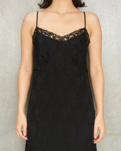 Black Lace Trim Slip Dress