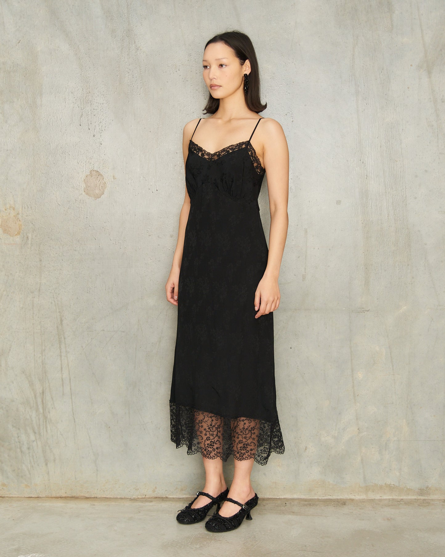 Black Lace Trim Slip Dress