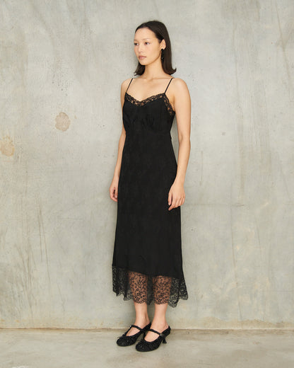 Black Lace Trim Slip Dress