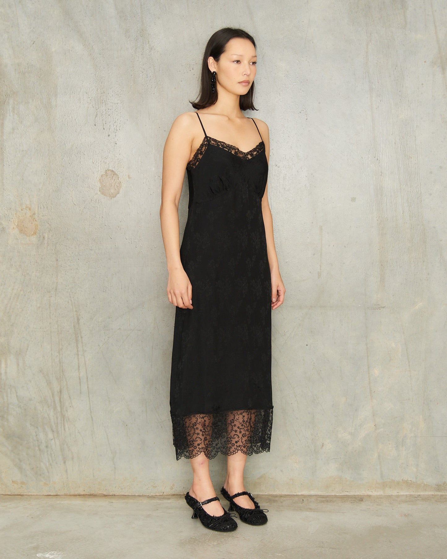 Black Lace Trim Slip Dress