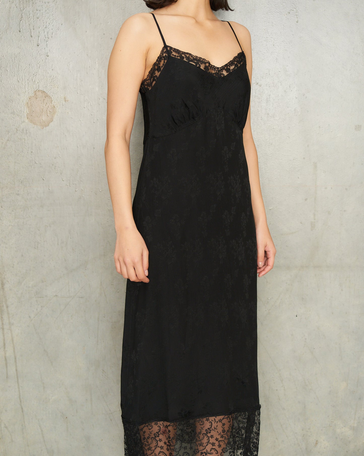 Black Lace Trim Slip Dress