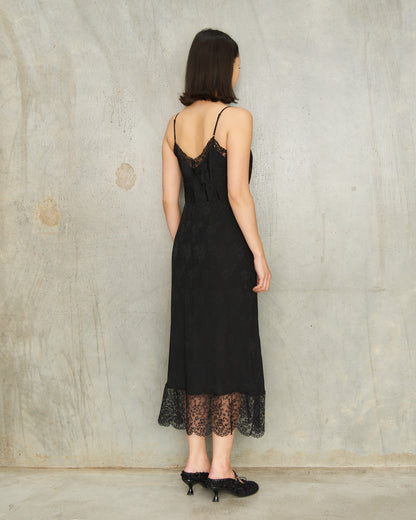Black Lace Trim Slip Dress