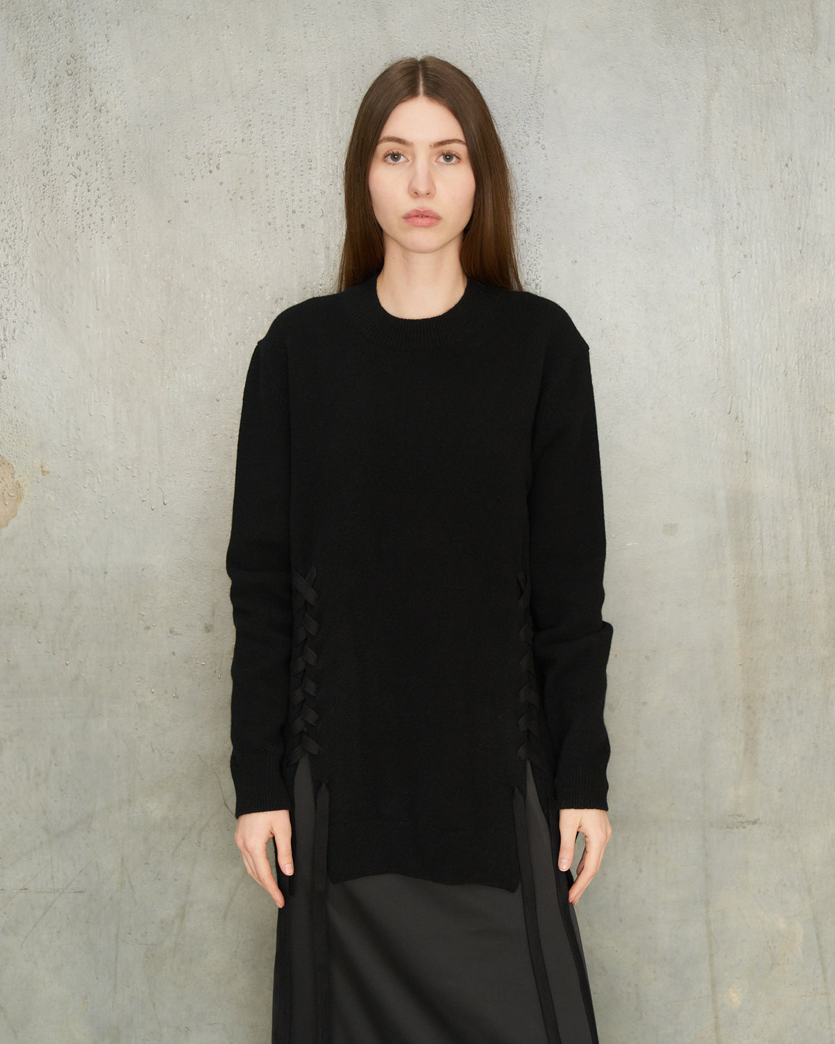 Black Lace Up Hem Jumper