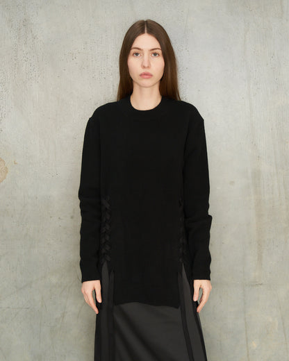 Black Lace Up Hem Jumper
