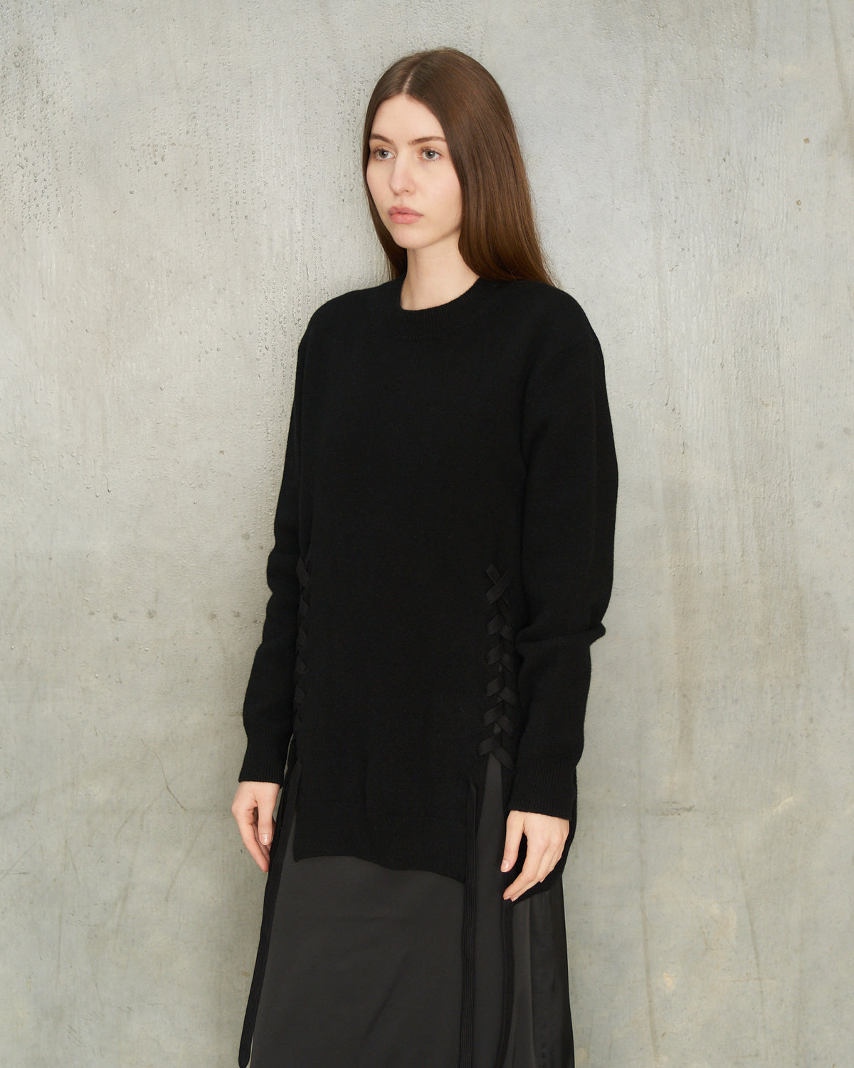 Black Lace Up Hem Jumper