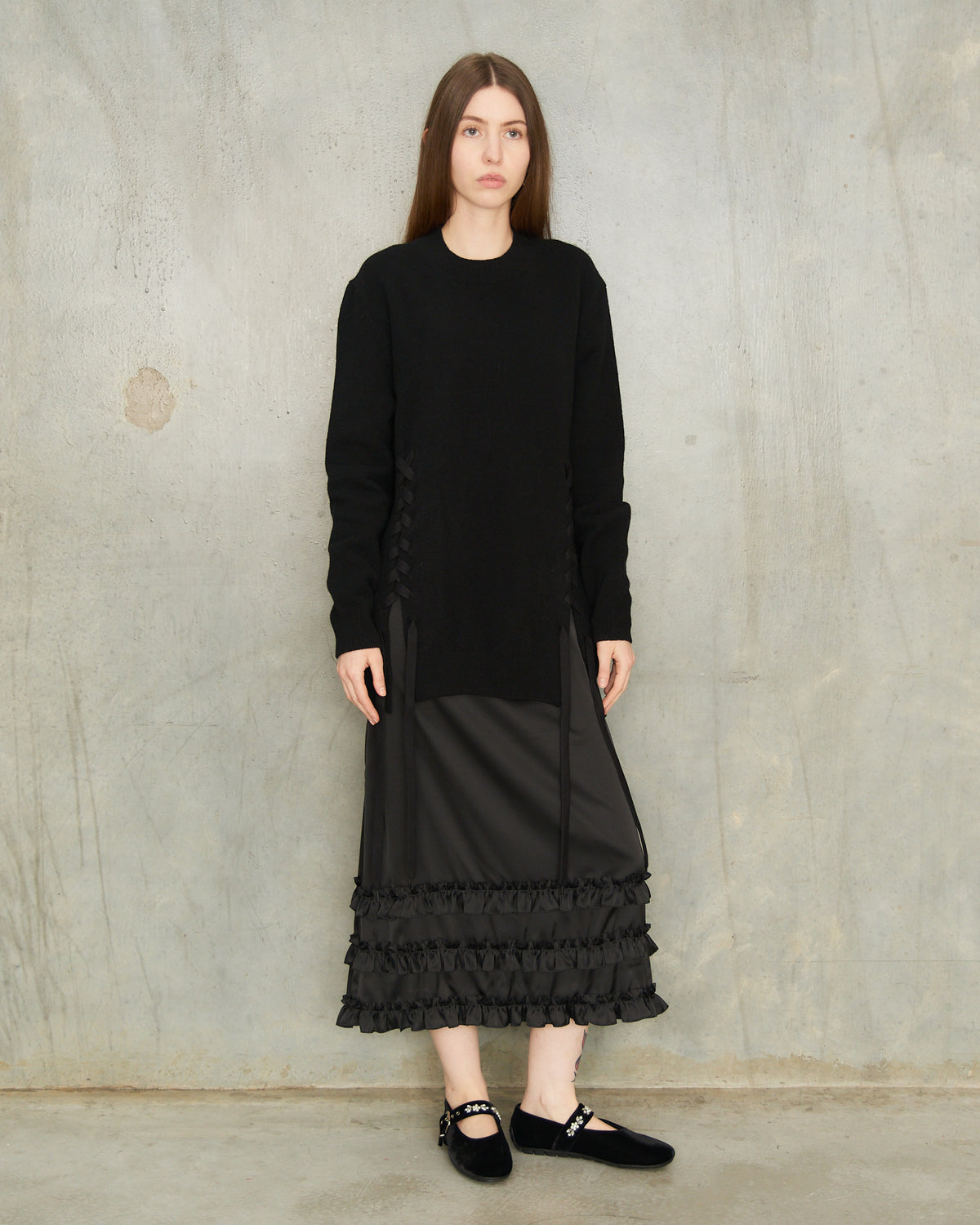 Black Lace Up Hem Jumper