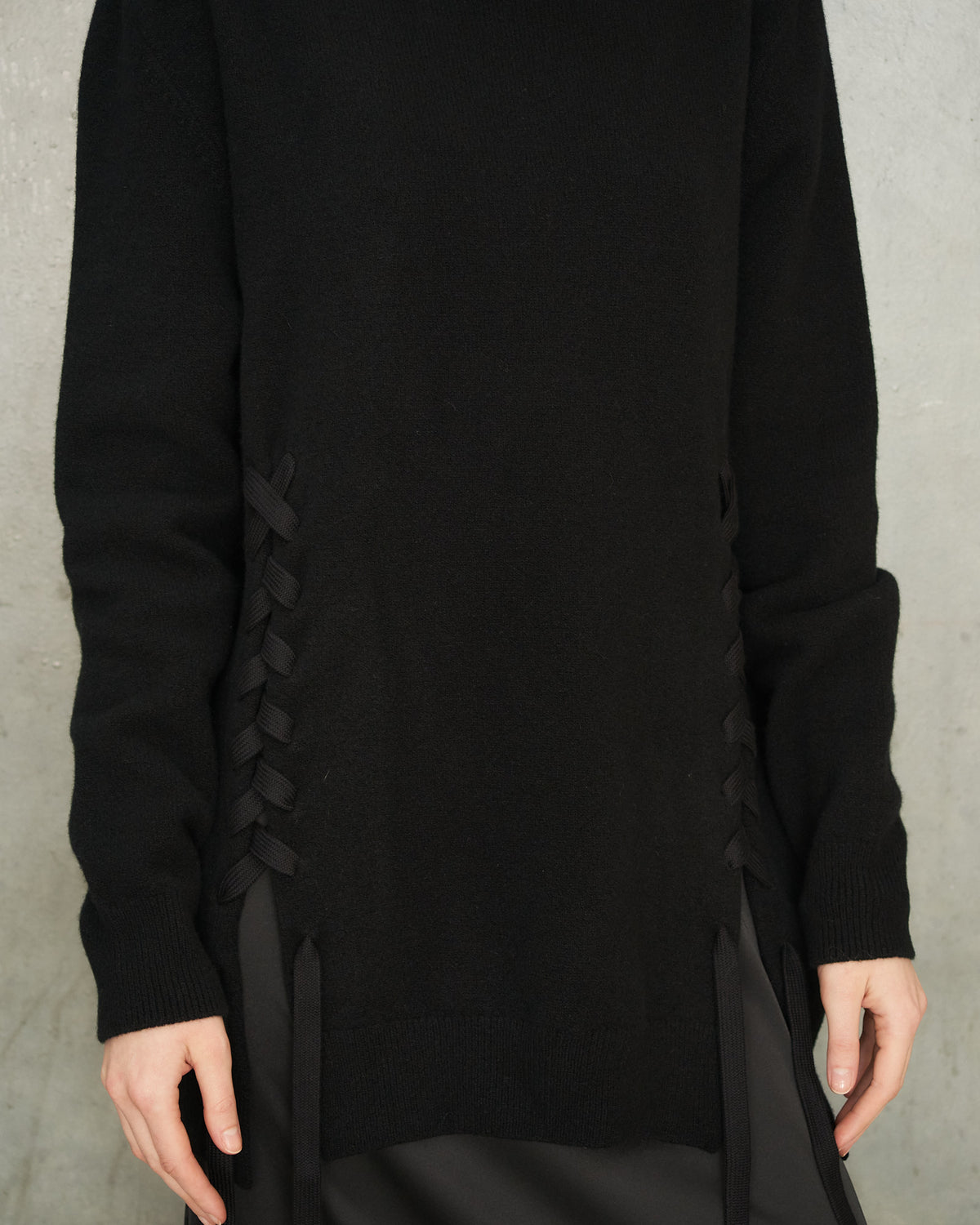 Black Lace Up Hem Jumper