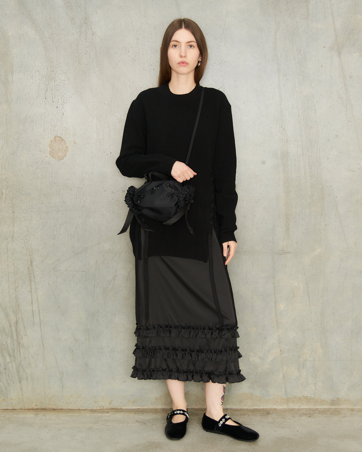 Black Lace Up Hem Jumper
