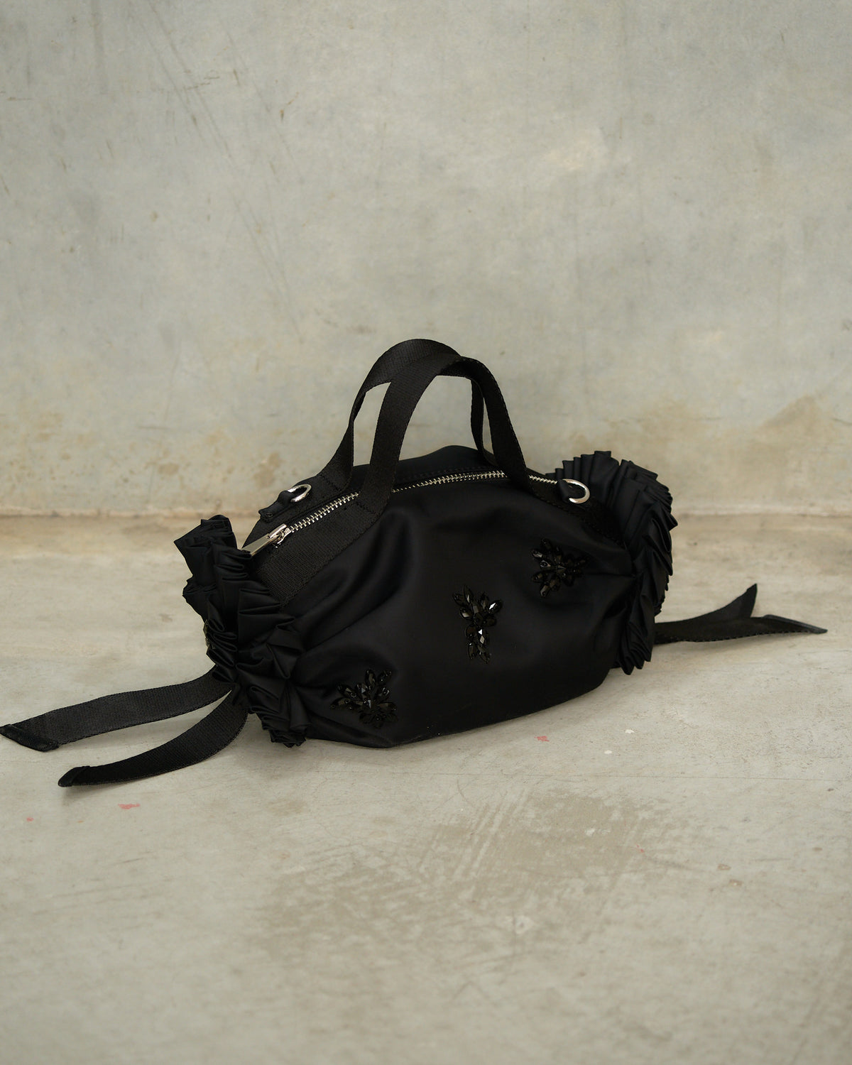 Black Mini Rosette Embellished Bag
