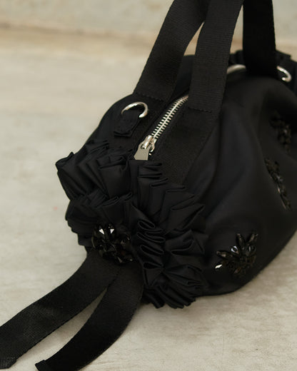 Black Mini Rosette Embellished Bag