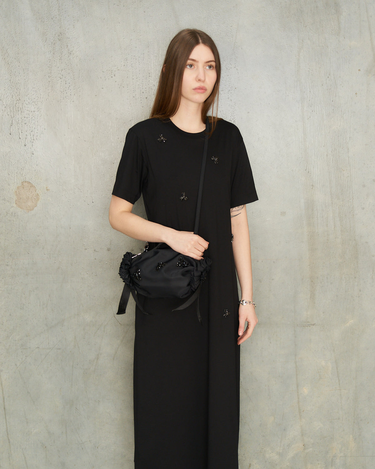 Black Mini Rosette Embellished Bag