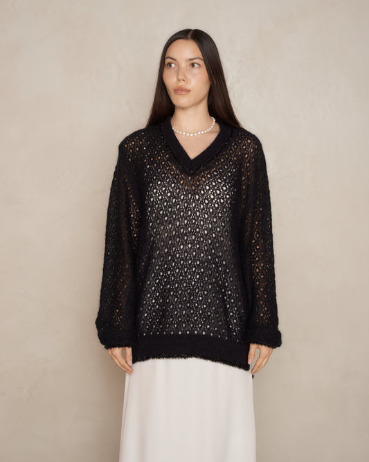 Black Knit Tinsel Trim Jumper