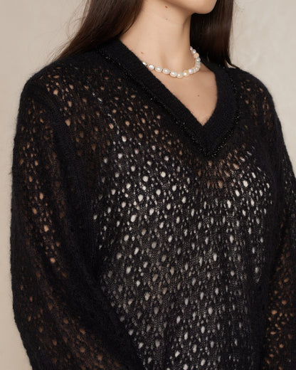 Black Knit Tinsel Trim Jumper