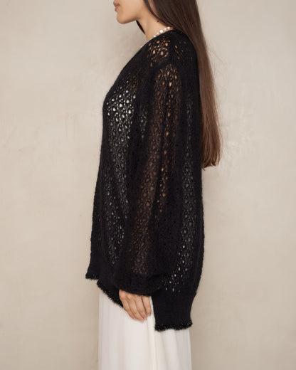 Black Knit Tinsel Trim Jumper