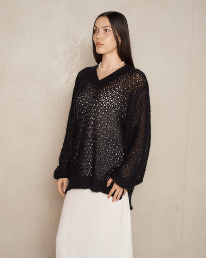 Black Knit Tinsel Trim Jumper