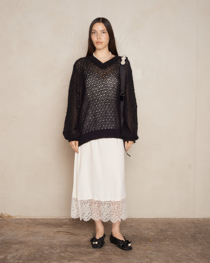 Black Knit Tinsel Trim Jumper