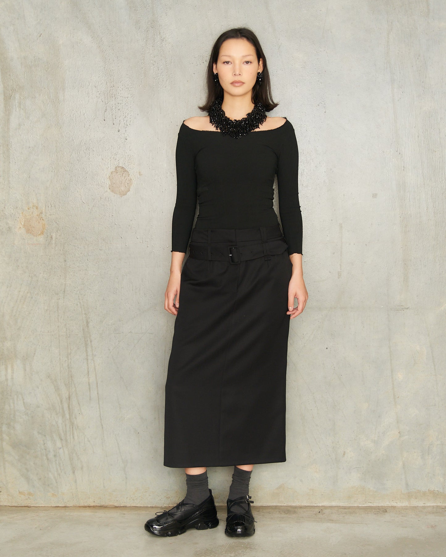 Black Multi Loop Kick Back Skirt