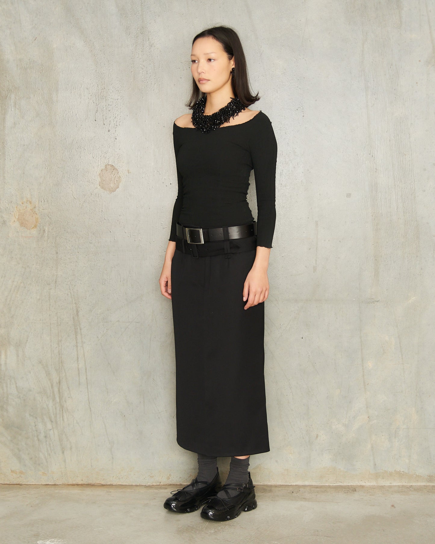 Black Multi Loop Kick Back Skirt