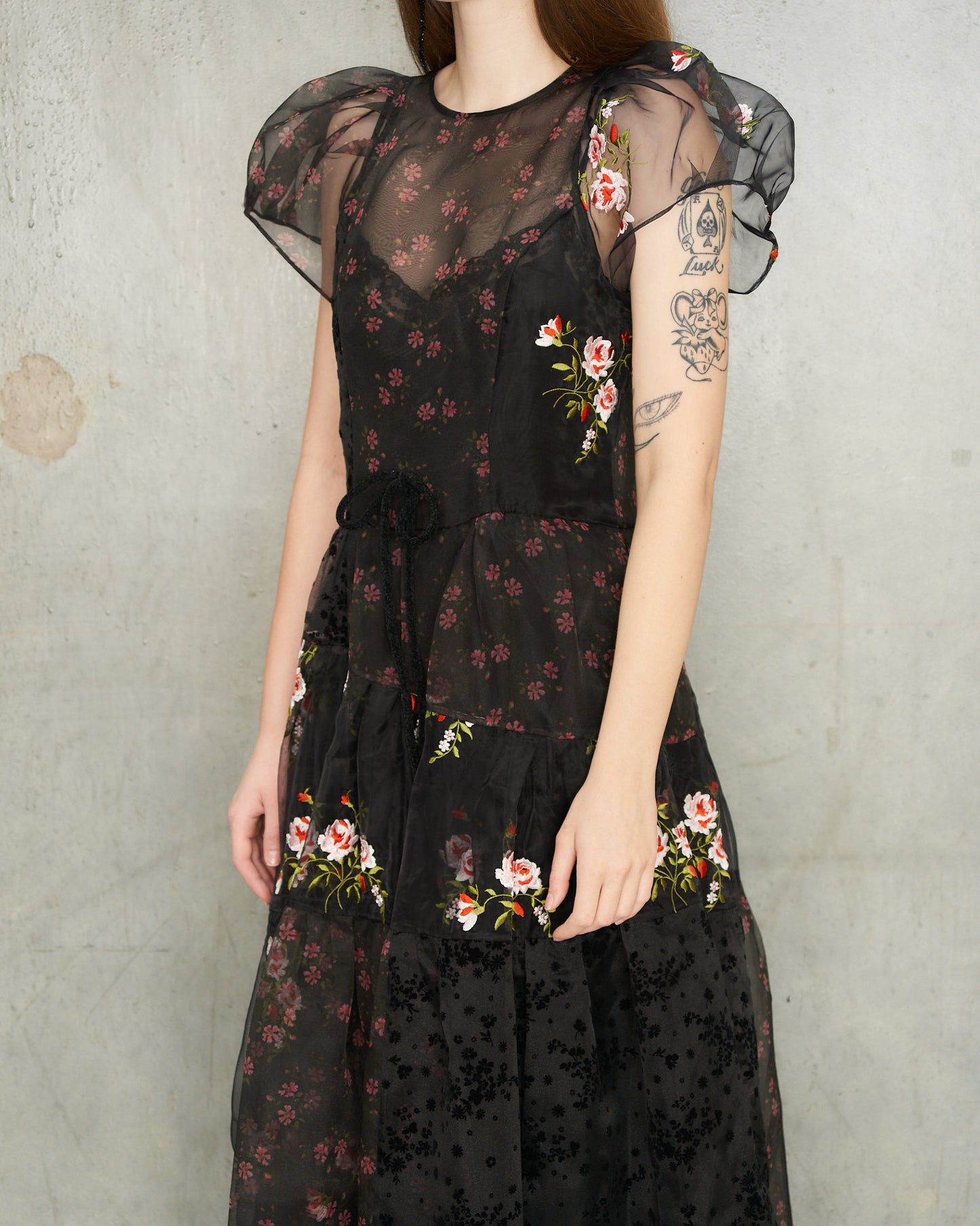 Black Patchwork Flounce Dress