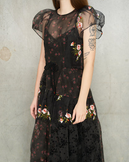 Black Patchwork Flounce Dress